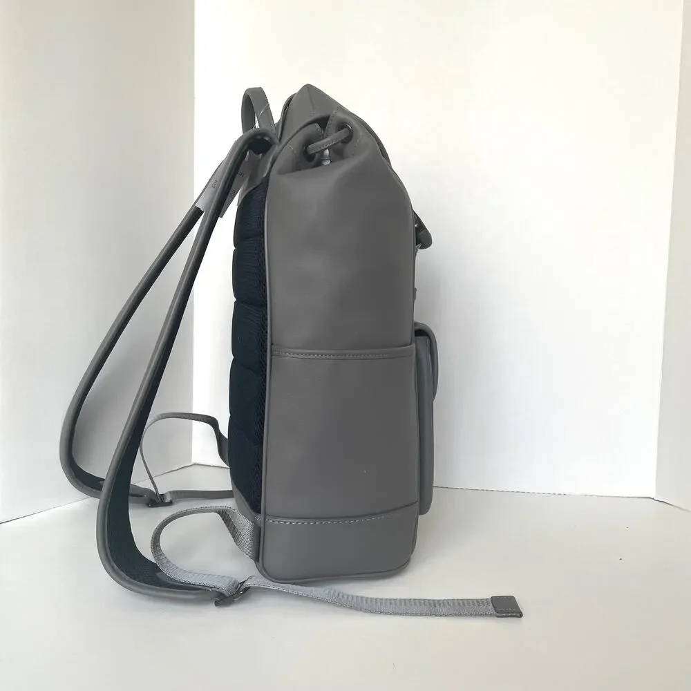 Coach League Flap Backpack Charcoal Gray Leather Laptop Bag CU072